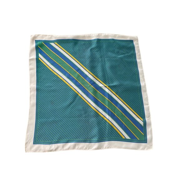 Vintage Morsly Striped Square Scarf Neck Wrap Acetate Green Blue Yellow White - Picture 1 of 5